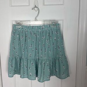 Teal Tiered Floral Mini Skirt